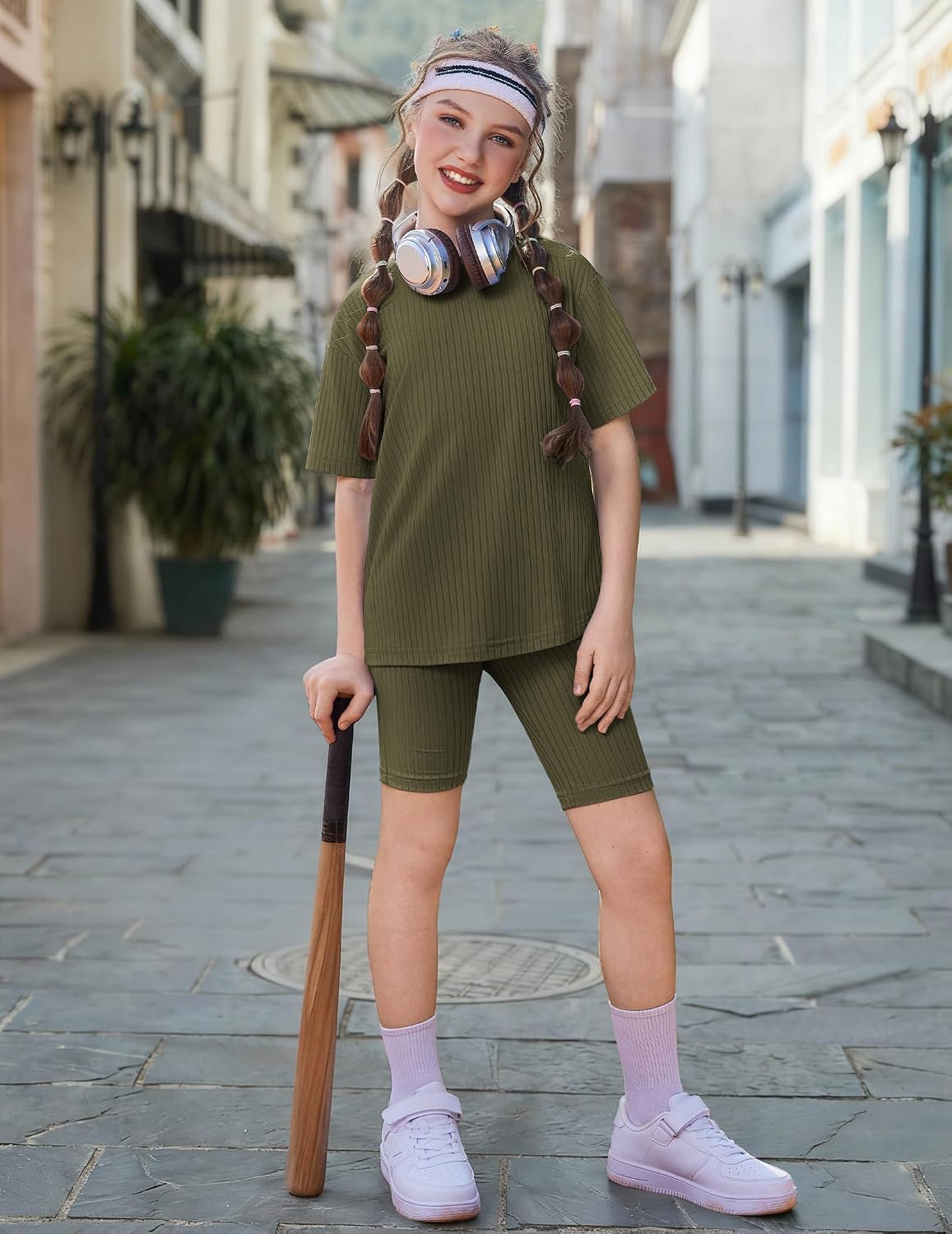 Thumbnail 6 de Ensemble fille 2 pièces Arshiner été 5–13 ans : T-shirt col rond et short cycliste