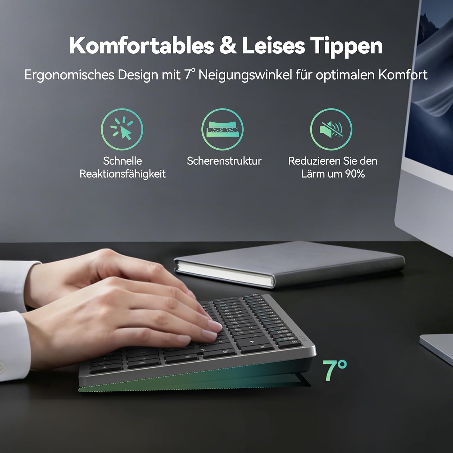 Detalle 2 de TECKNET KB006: Kabellose Tastatur mit 4 Modi (BT + 2,4G) – Deutsches Layout