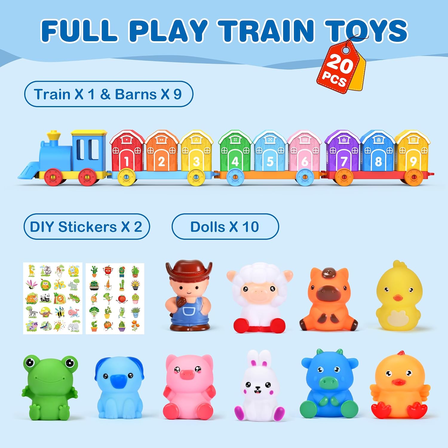 Thumbnail 2 de GooMags Montessori Animal Train Set with 9 Numbered Barns and 10 Finger Puppets