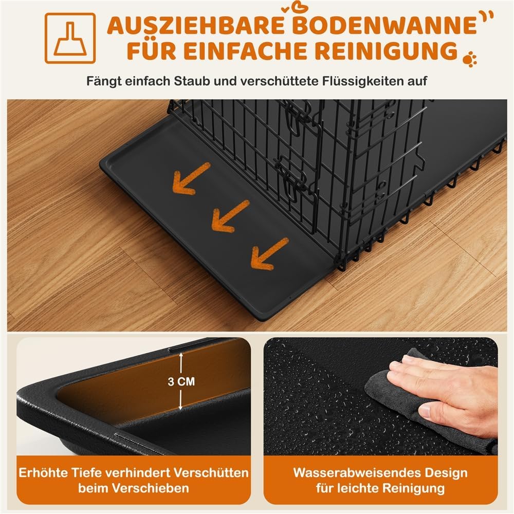 Thumbnail 6 de Yaheetech faltbarer Hundekäfig 90 x 56 x 63 cm mit Trennwand, 2 Türen und ausziehbarer Bodenschale (L), Schwarz
