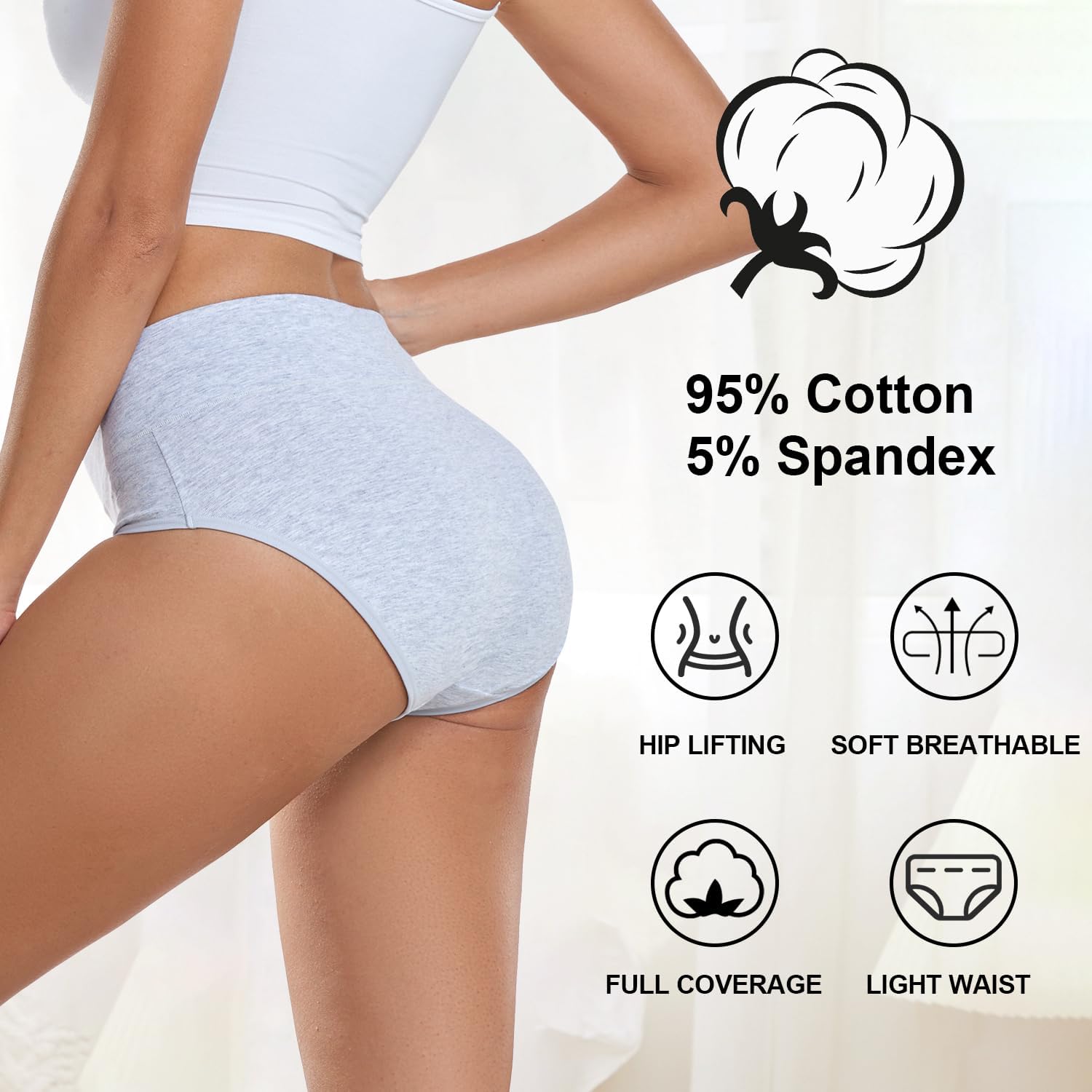 Detalle 2 de coskefy Women's High Waisted Cotton Underwear 5 Pack