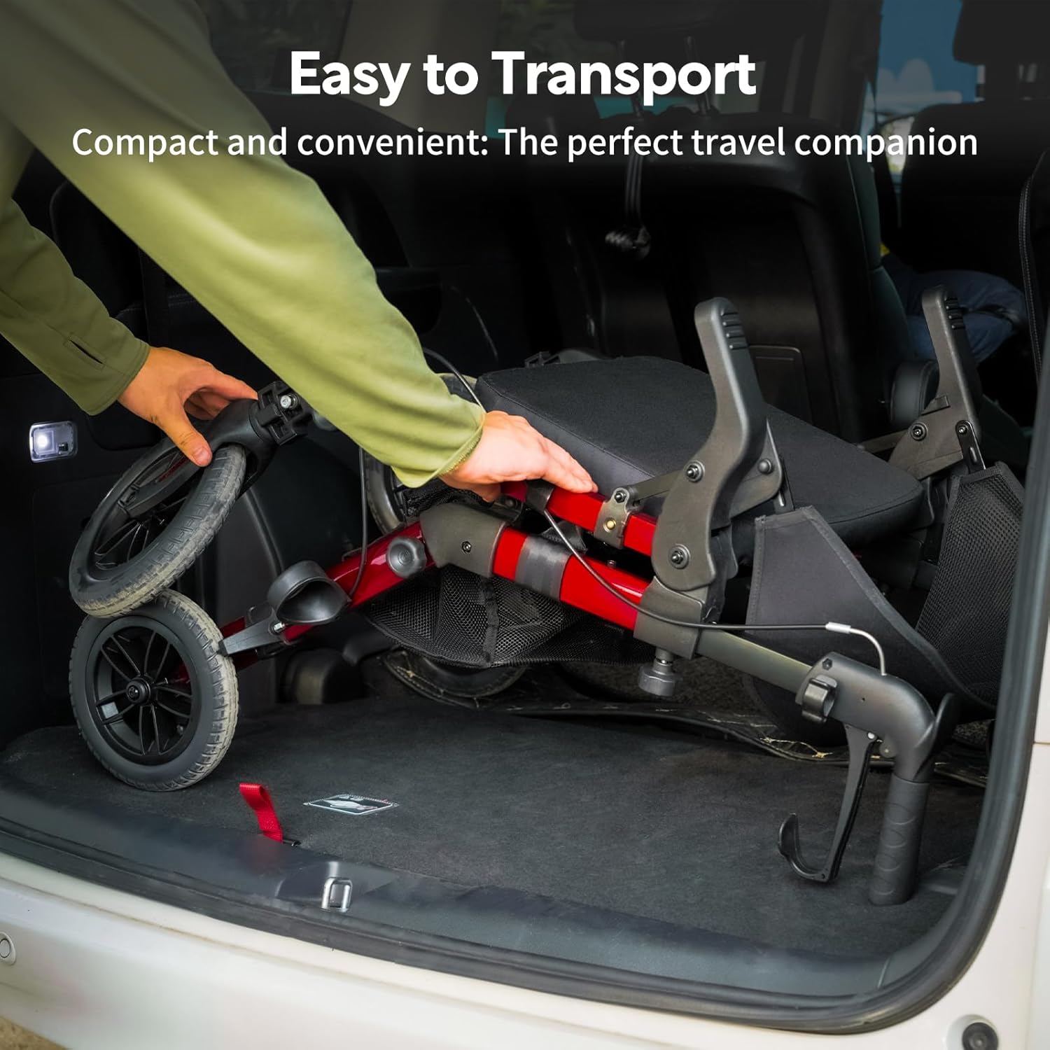Detalle de VOCIC 2-in-1 Rollstuhl Rollator: faltbar, leicht, mit Sitz, Outdoor-Gummireifen – Aluminium, bis 136 kg