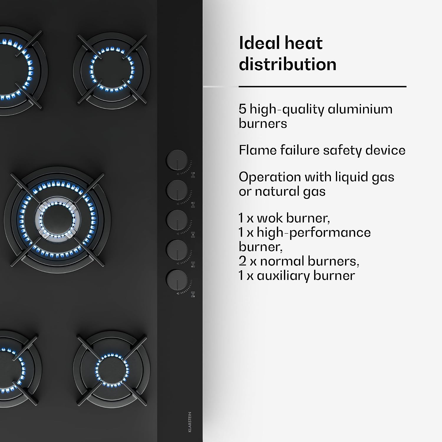Detalle 1 de Klarstein Velaire gaskookplaat 90 cm, 5 branders en 10.400 W