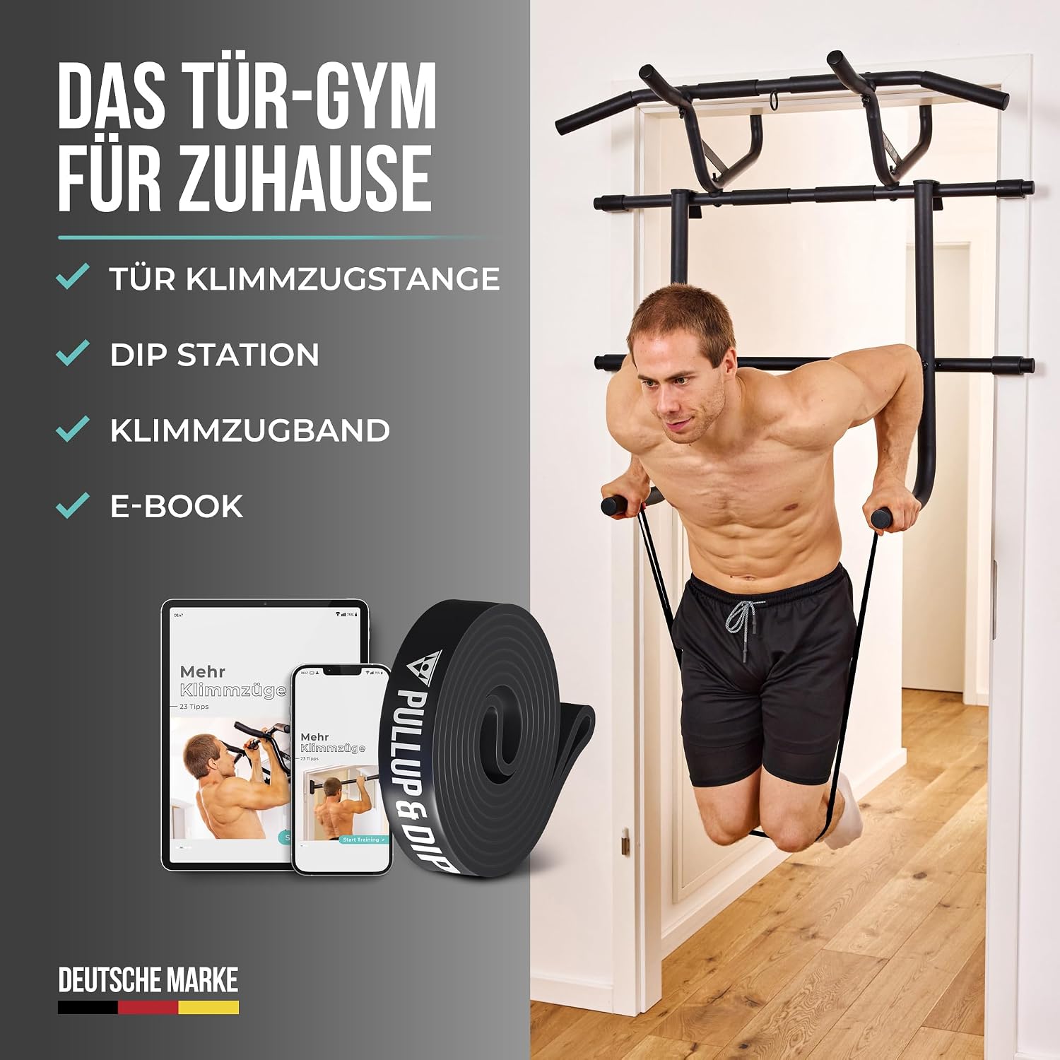 Detalle 2 de PULLUP & DIP Klimmzugstange für Türrahmen inkl. Dip-Modul (ohne Schrauben) mit gepolsterten Griffen