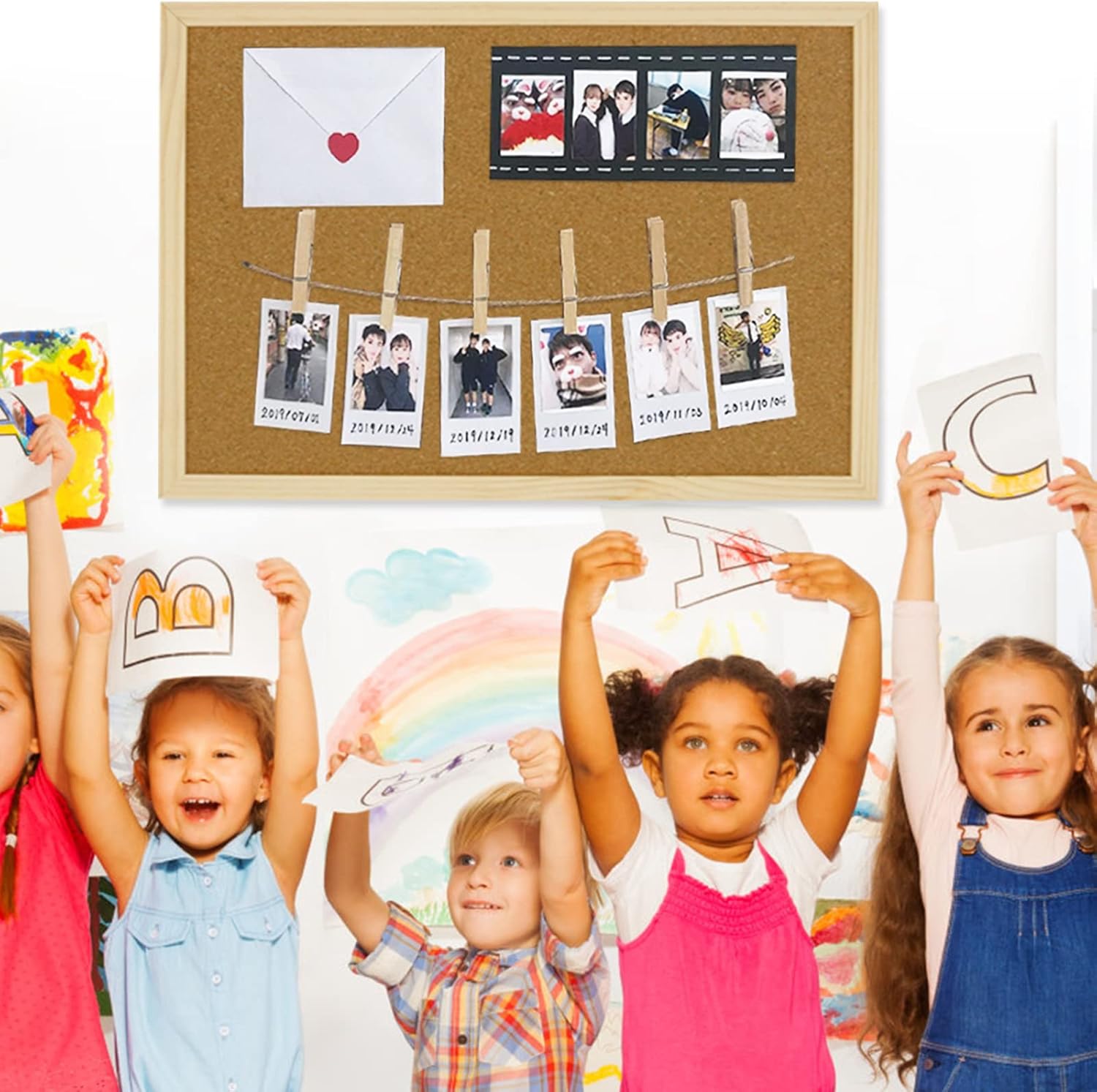 Thumbnail 6 de OWLKELA 60x40cm Thicken Cork Notice Pin Memo Board with 10 Pushpins and Hanging Rings