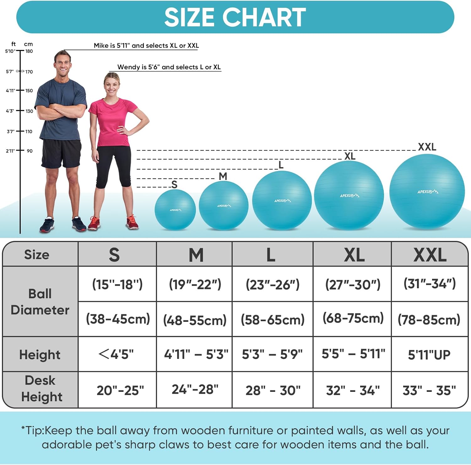 Thumbnail 2 de APEXUP Yoga Ball Exercise Ball: Anti-Slip, Heavy-Duty Stability for Fitness, Balance, and Core Training (5 Sizes)