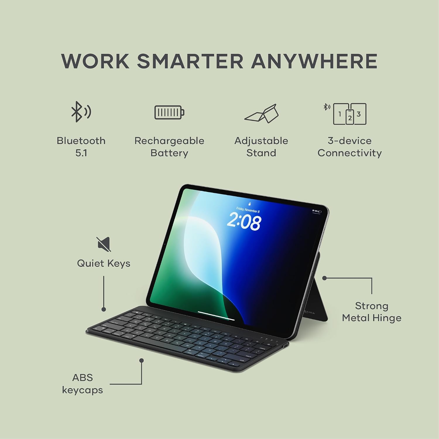 Detalle 2 de Satechi OntheGo™ Tastiera Wireless Bluetooth QWERTY US con supporto regolabile (fino a 3 dispositivi) – Nero