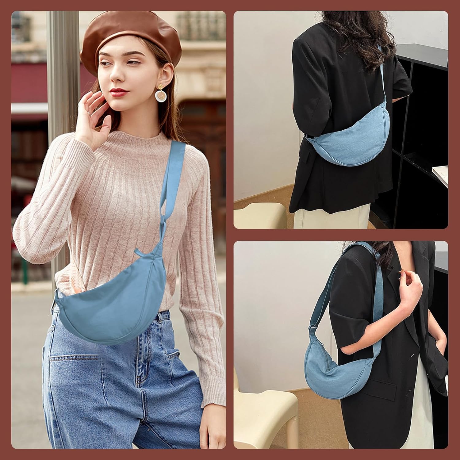 Thumbnail 1 de LOCCY Crescent Bag for Women: Nylon Crossbody with Adjustable Strap