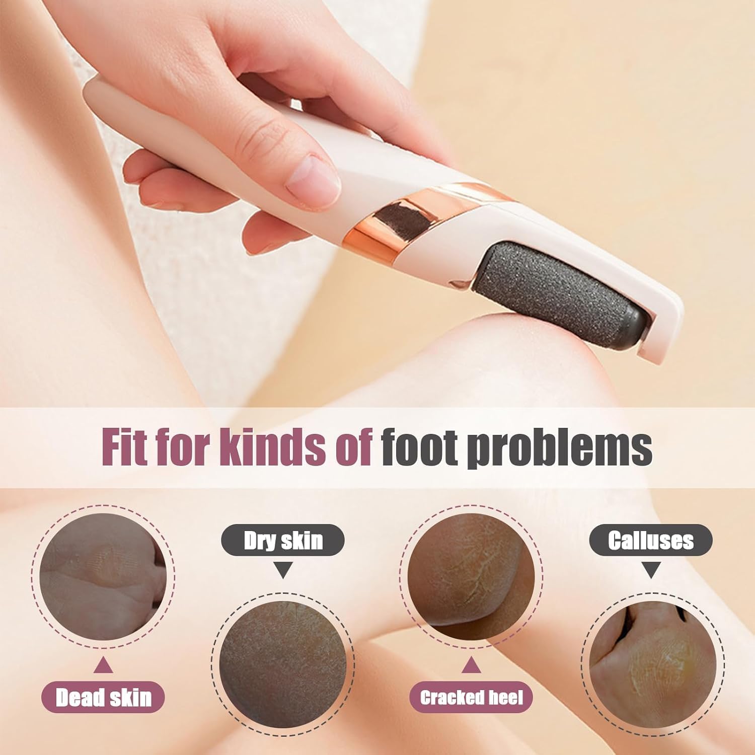 Detalle de Electric Foot File Hard Skin Remover with LED Light, 2 Speeds and Rechargeable Waterproof Heads