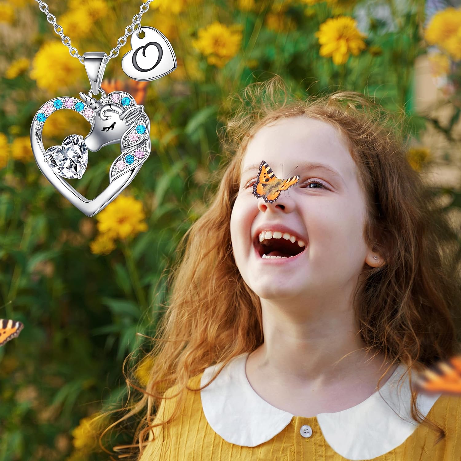Detalle de TINGN – Collier licorne pour fille, pendentif cœur plaqué or 14 carats