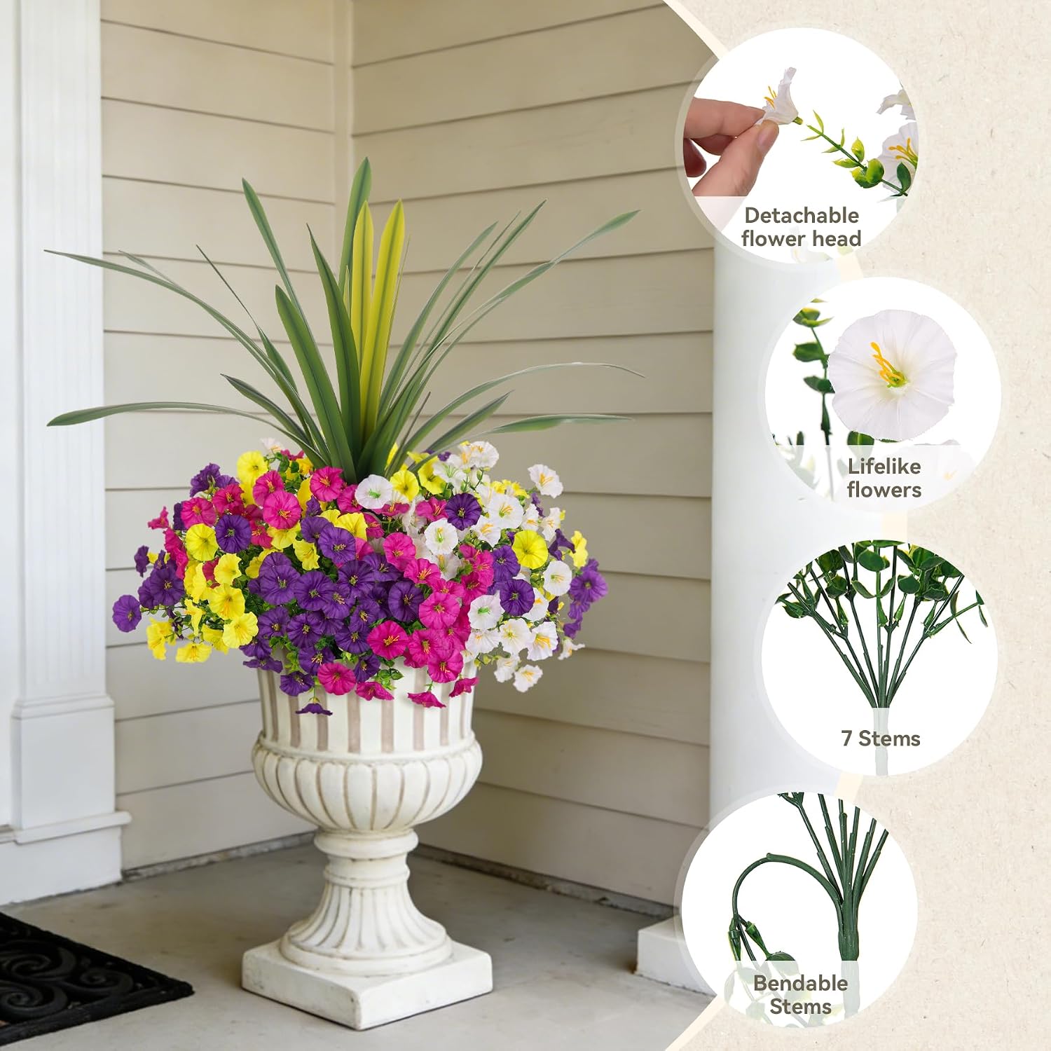 Thumbnail 2 de INXUGAO 12-Bundle Outdoor Artificial Morning Glory Flowers with Eucalyptus & Orchid Leaf (UV-Resistant, Mix Color)