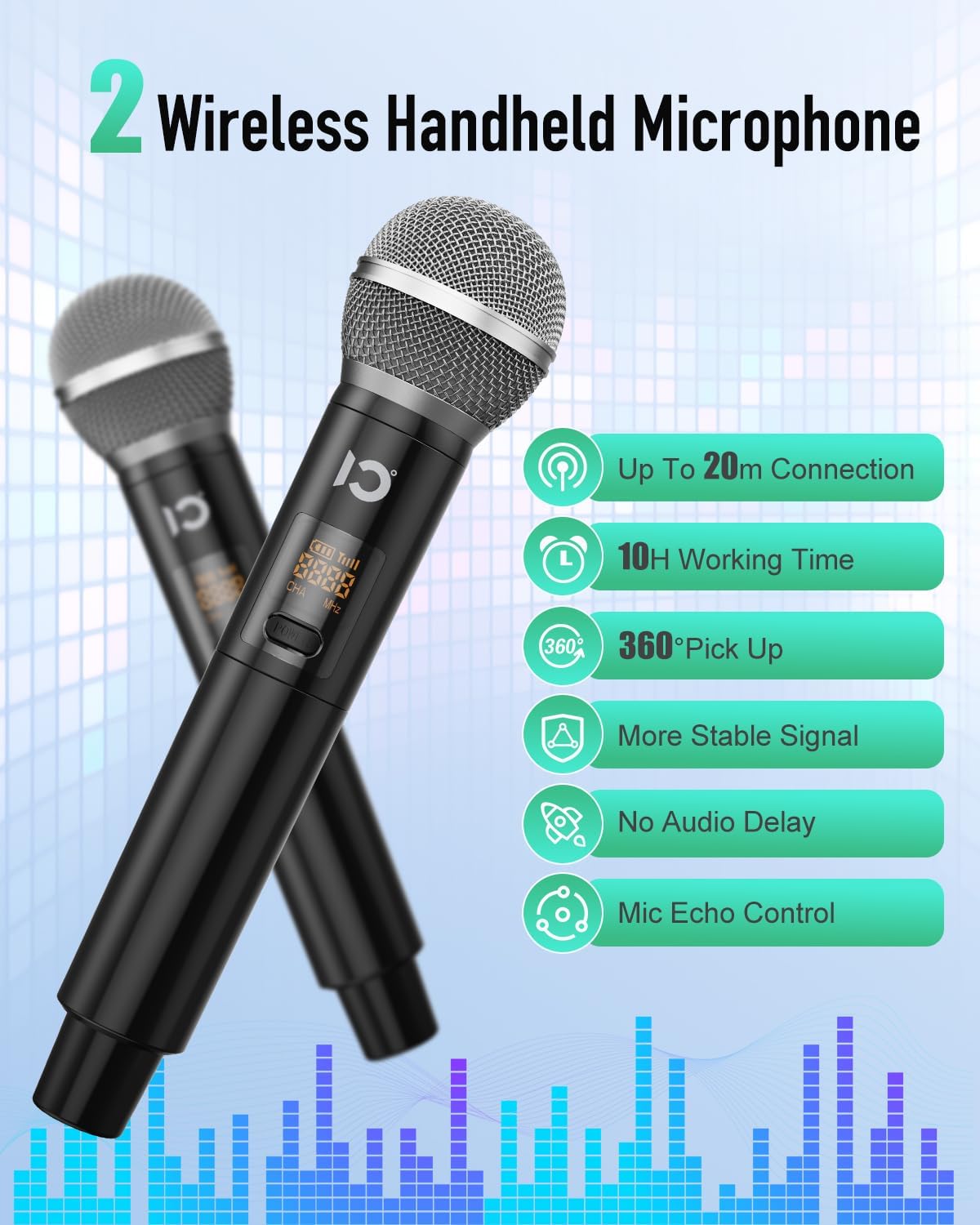 Detalle 2 de SHIDU PRO 100W Voice Amplifier with Two Wireless Microphones, Bluetooth & Guitar Input