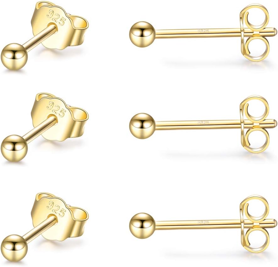 Thumbnail 5 de CERSLIMO 3 Pairs Sterling Silver Stud Earrings – 2mm, 3mm & 4mm Tiny Round Cubic Zirconia