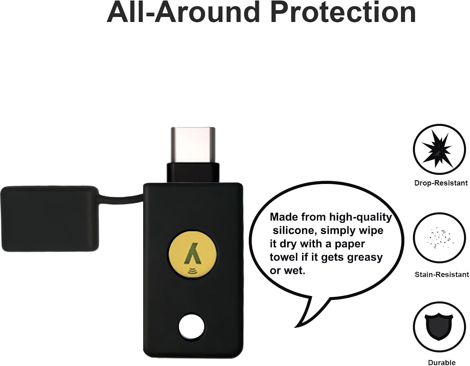 Detalle de SAMYERLEN YubiKey 5C NFC用シリコンケース キーリング・ストラップ付き