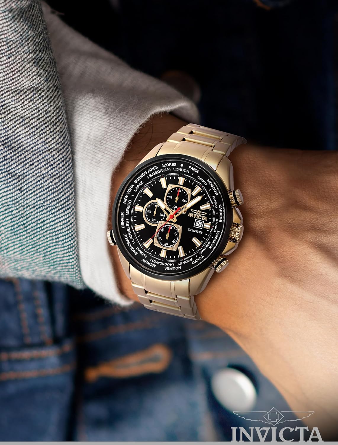 Thumbnail 1 de Invicta Aviator 47819 : montre homme à quartz en acier inoxydable, boîtier 50 mm