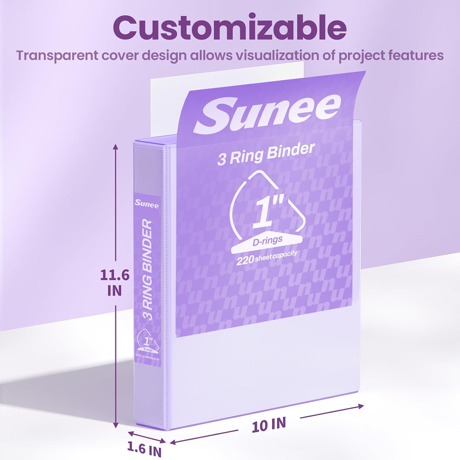Thumbnail 6 de SUNEE 1-Inch D-Ring Binder 2-Pack, Purple PVC-Free Clear View