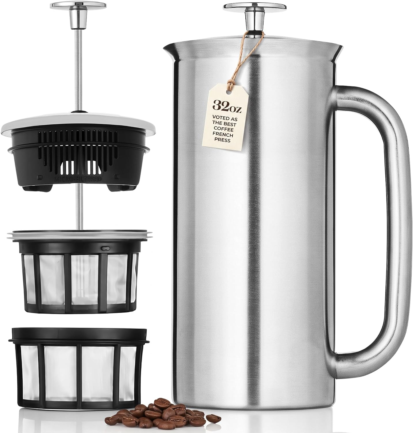 Detalle de ESPRO P7 French Press Cafetière, 950ml Brushed Stainless Steel, Double Microfilter