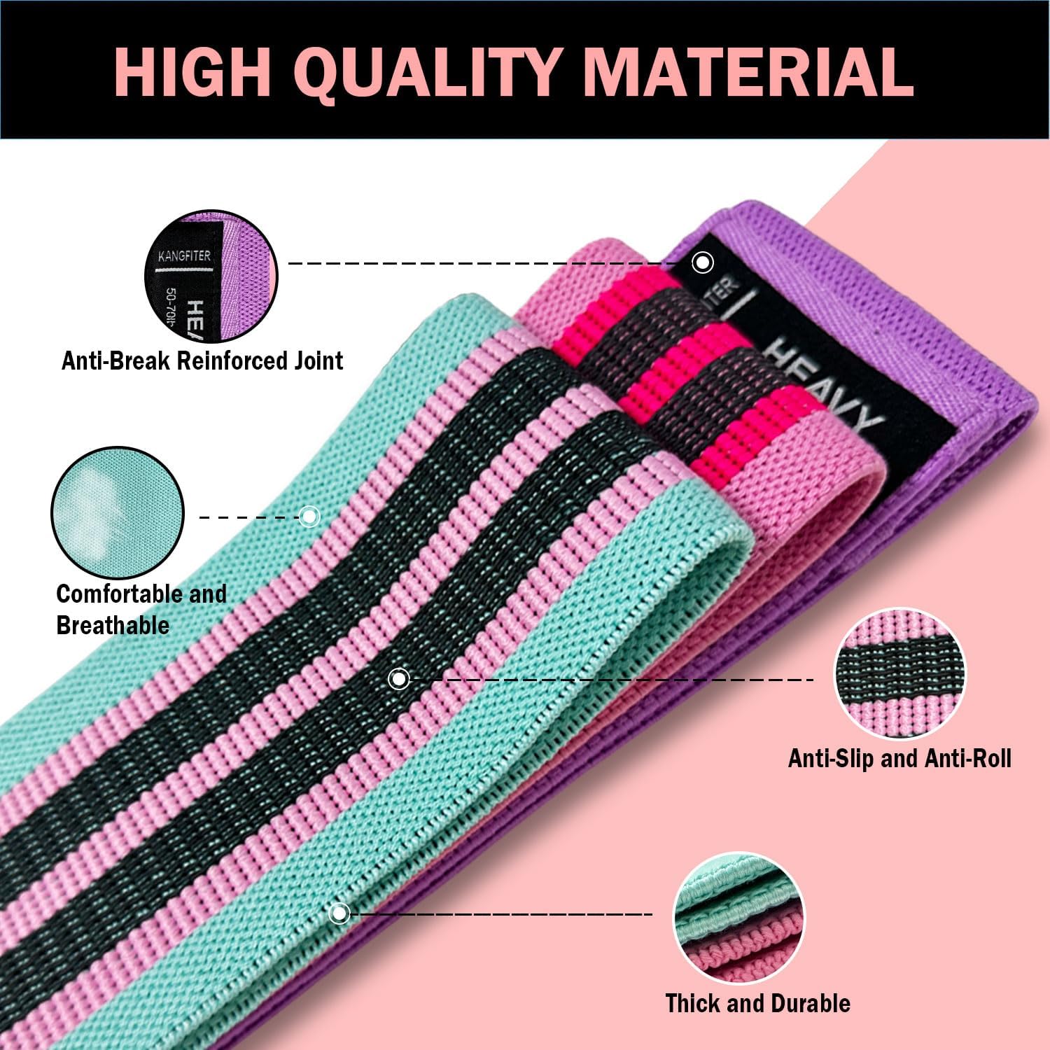 Detalle de KANGFITER Fabric Resistance Bands 3-Pack ๐