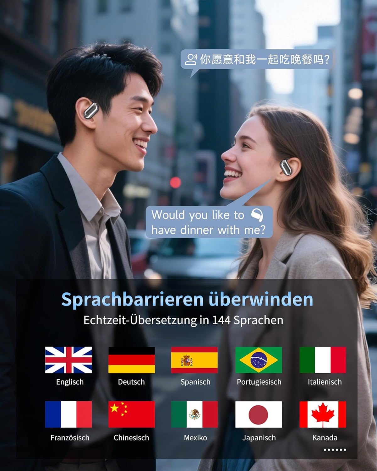 Detalle de EUQQ KI Übersetzer Kopfhörer Bluetooth 6.1, 144 Sprachen, 50 Std ⎧