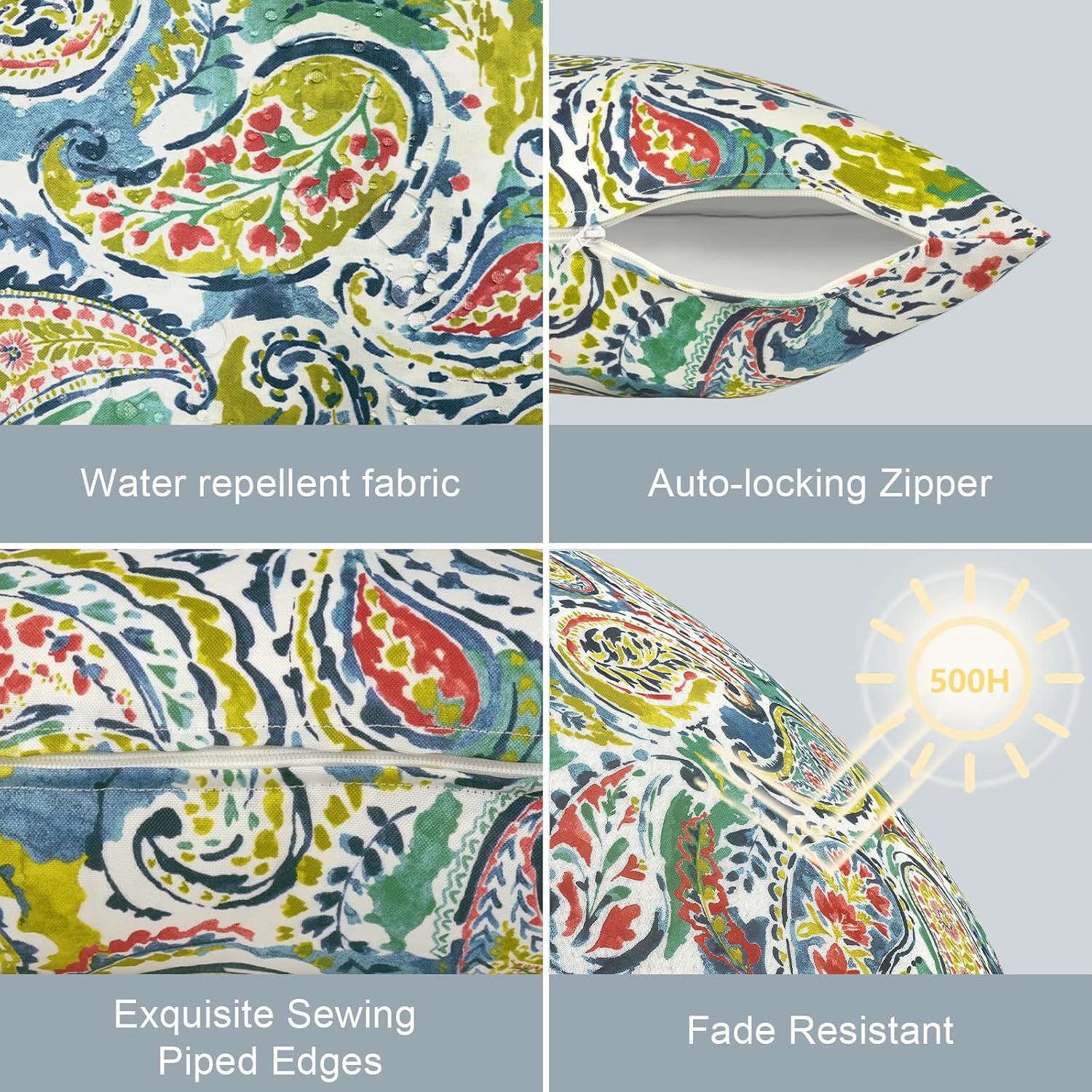 Detalle de LVTXIII Paradise Paisley Outdoor Lumbar Pillow Covers, Set of 2, 12" x 20