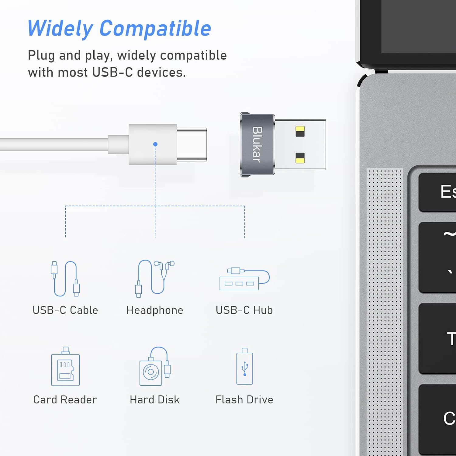 Detalle 2 de Blukar K9307 USB-C Adapter, 3-Pack with 480Mbps Data Transfer