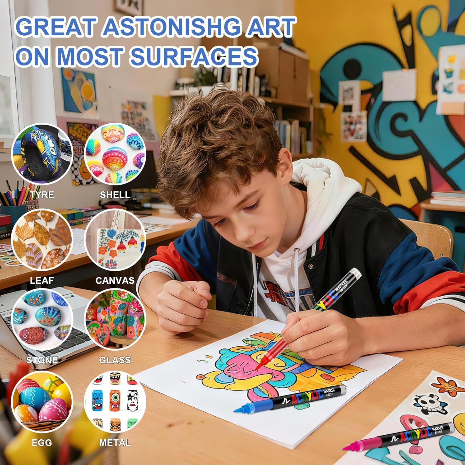 Thumbnail 6 de Sanyetral 240 Colours Acrylic Brush Marker Set with Brush Nibs