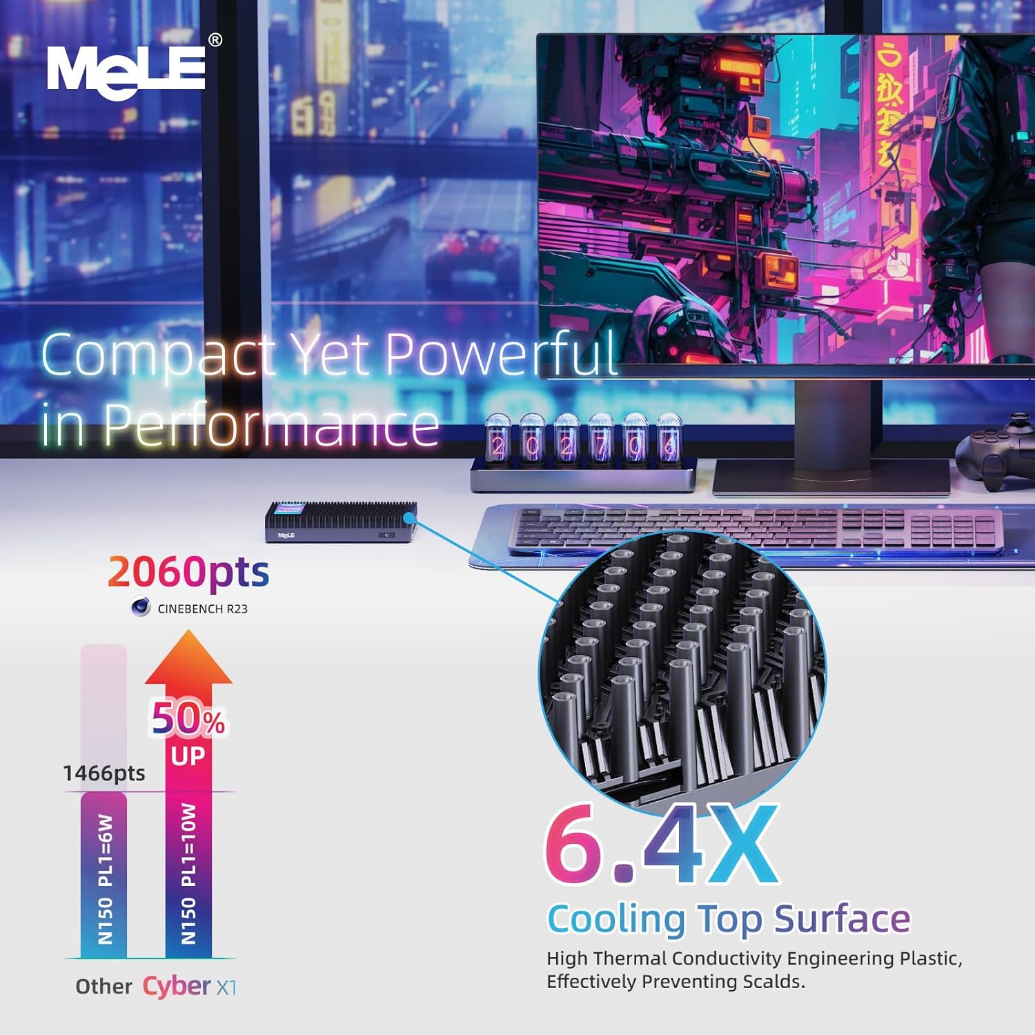 Thumbnail 4 de MeLE Cyber X1 Fanless Mini PC (N150, 8GB RAM, 256GB storage) with dual HDMI 2.0 and USB-C PD 3.0