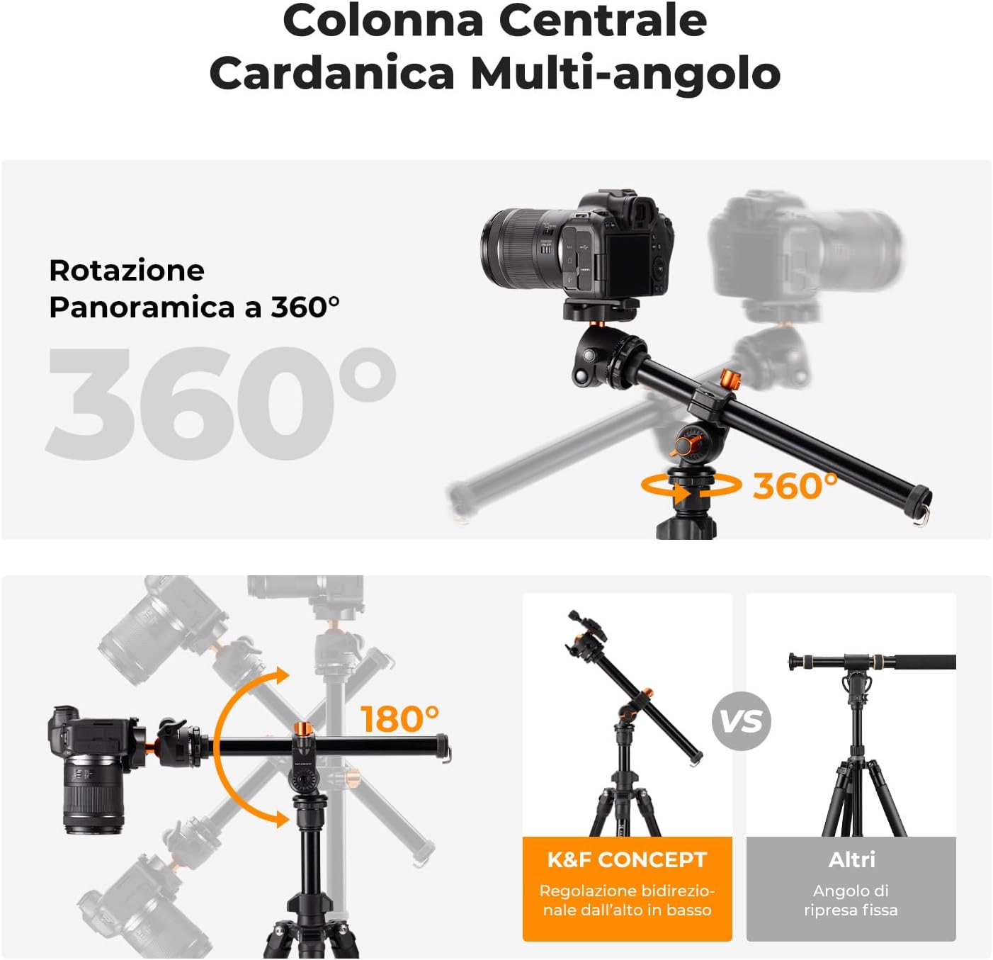 Detalle 2 de K&F Concept Treppiede da viaggio 195 cm per fotocamera e smartphone