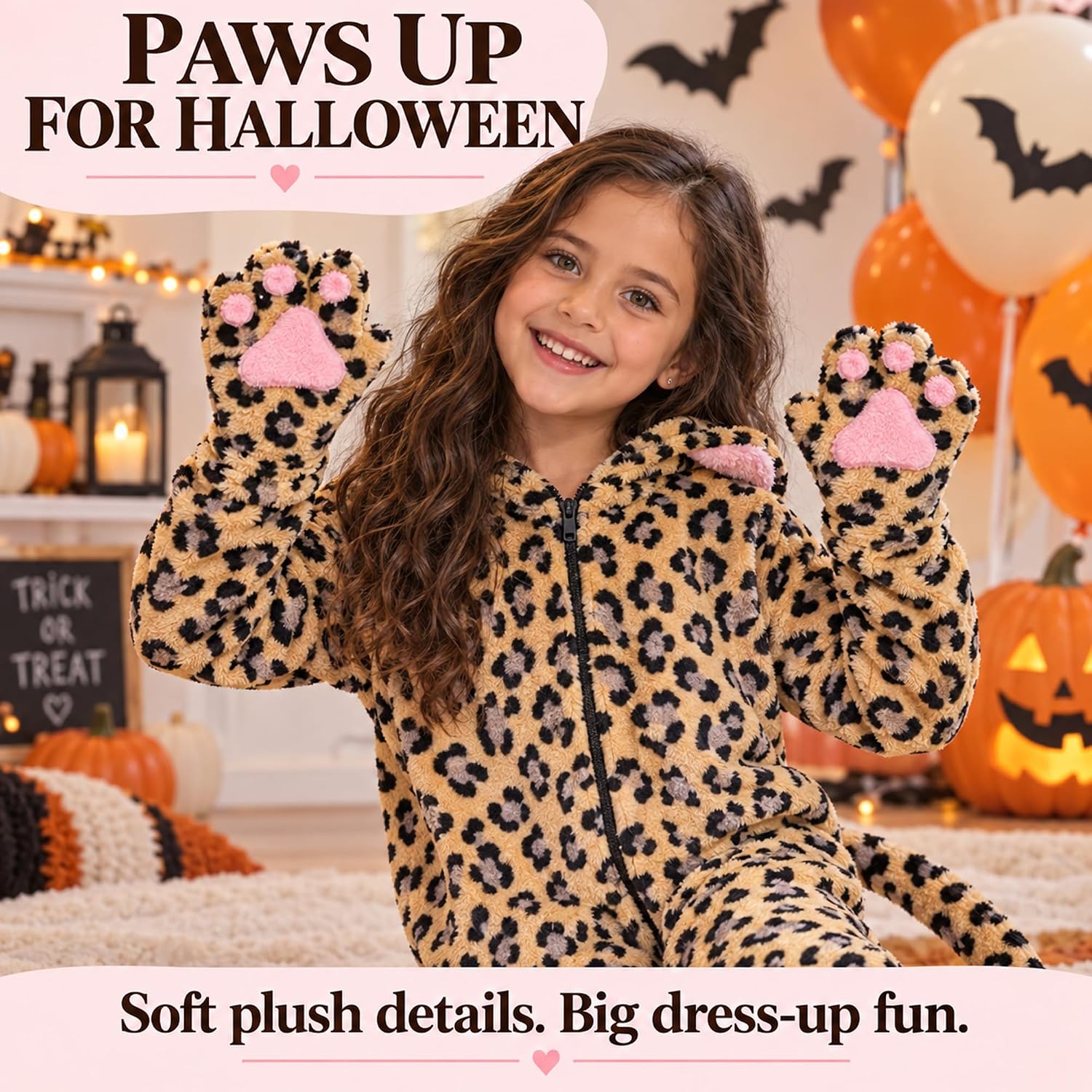 Detalle 1 de Corespe Cat Costume Kids’ Onesie with Pointed Ears, Tail and Paw Prints