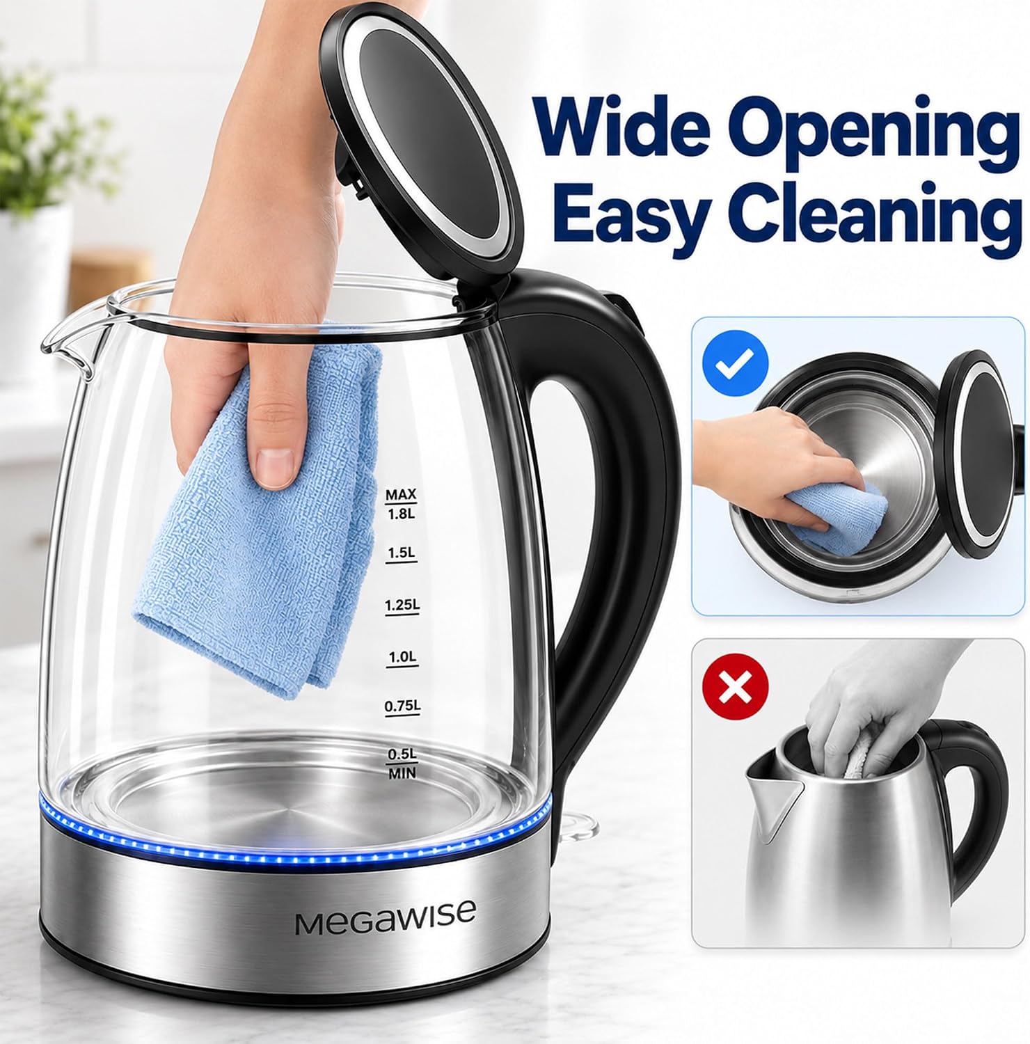 Thumbnail 5 de MEGAWISE Electric Glass Kettle 1.8L 🫖