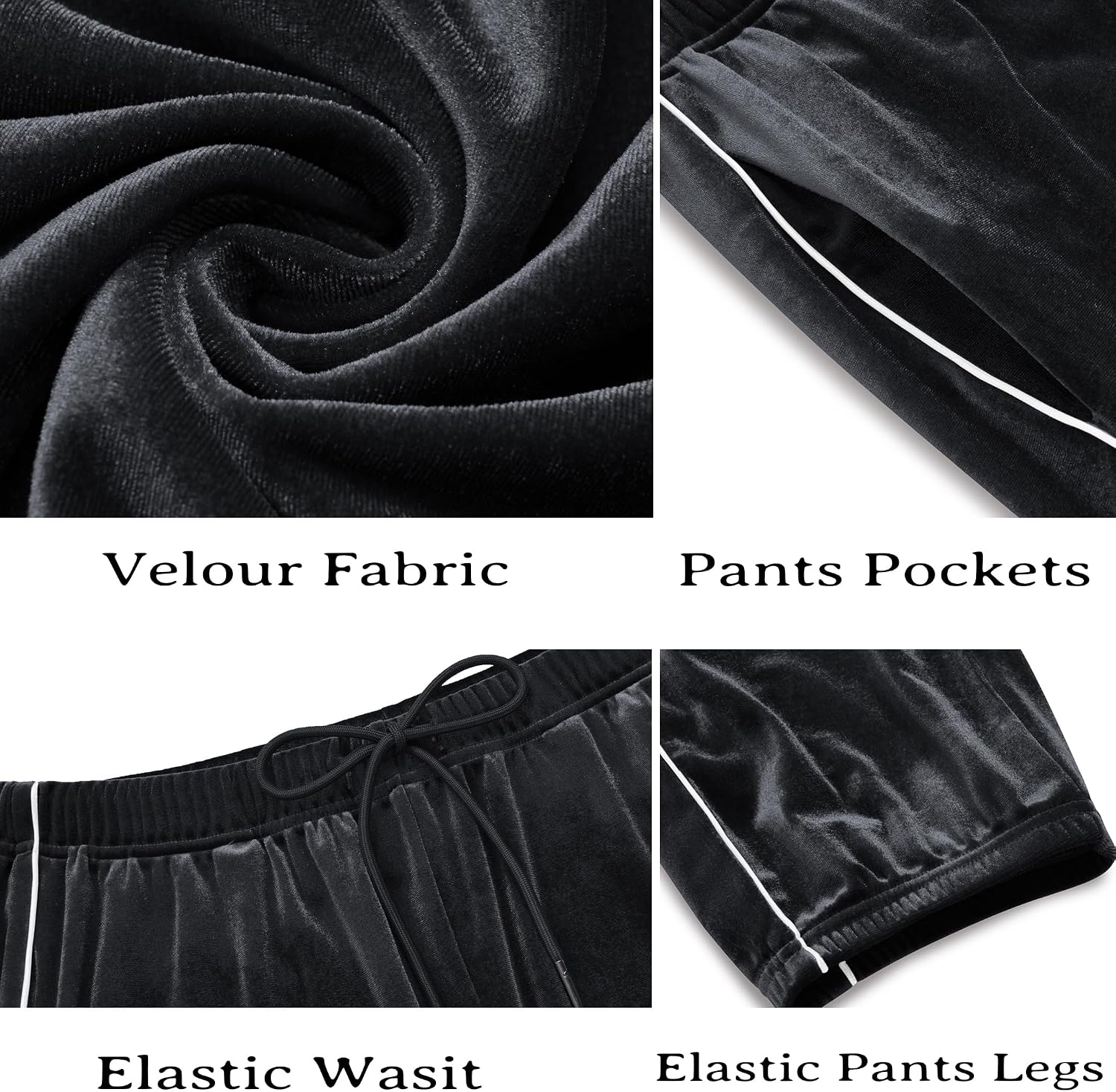 Detalle de COOFANDY Men's Velour Tracksuit Set with Full-Zip Jacket and Drawstring Pants
