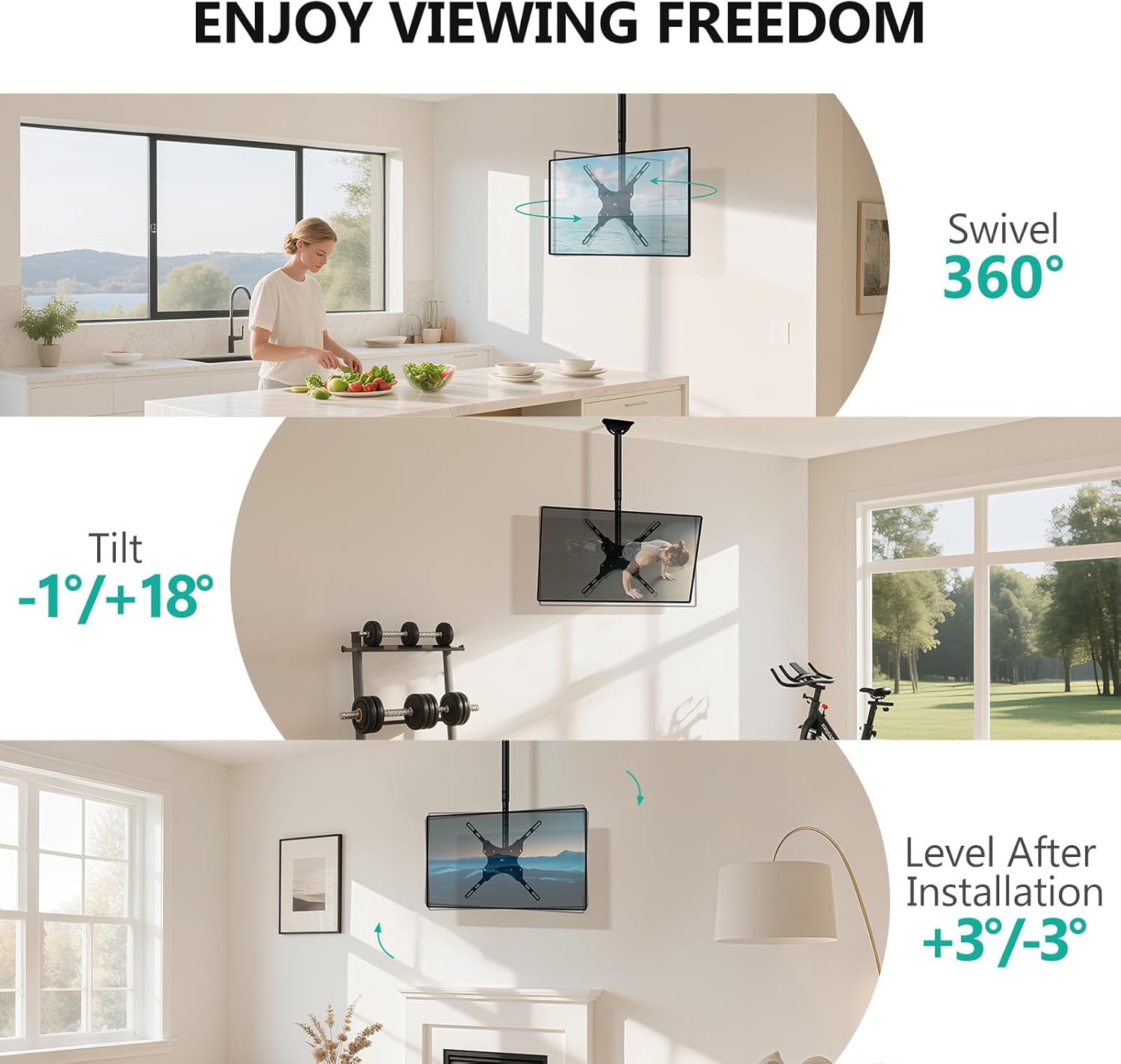 Detalle 2 de WALI CM2665 Ceiling TV Mount 110 lbs