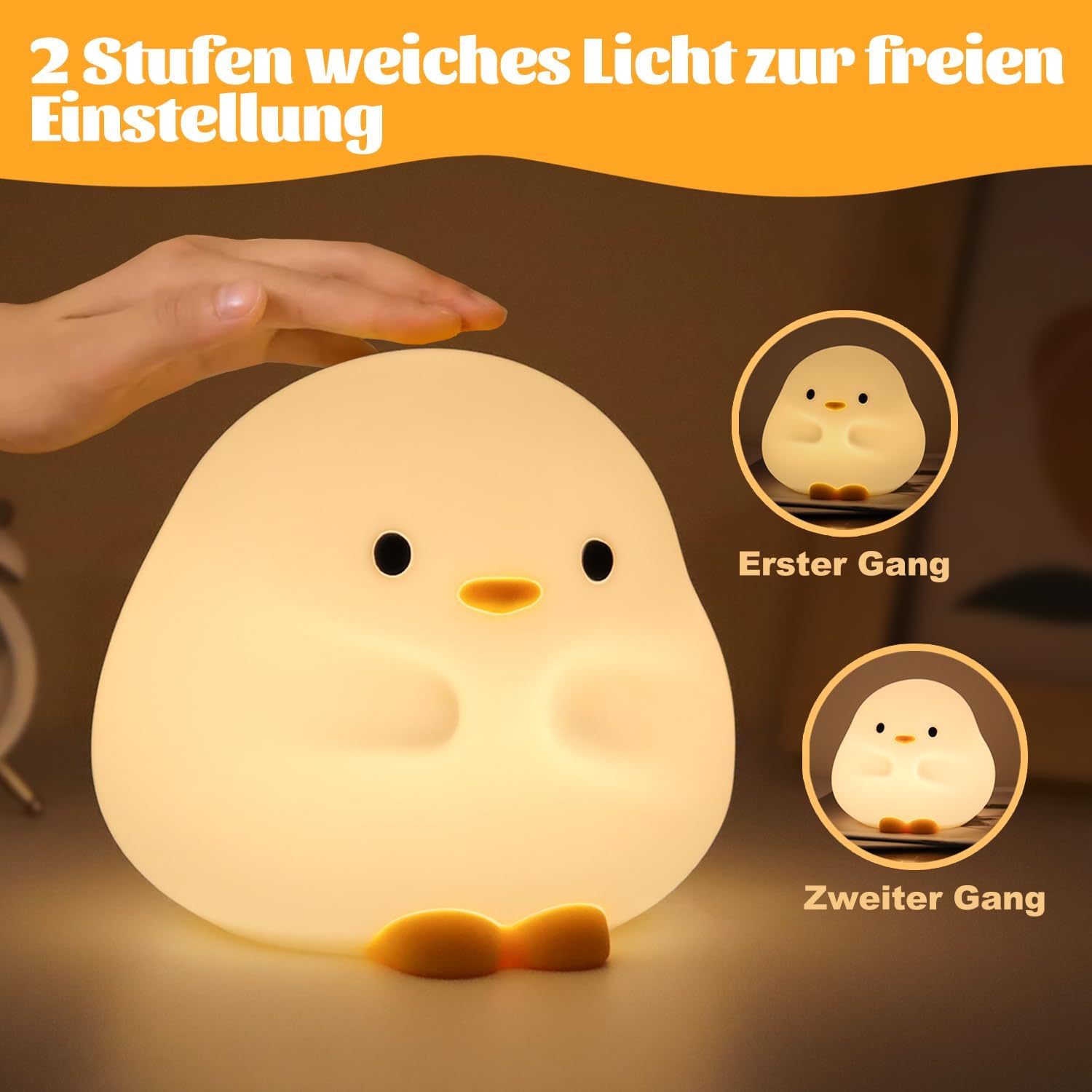 Thumbnail 1 de Rytinazzz Nachtlicht Ente mit Klopfsteuerung & USB-Ladung – dimmbares Kinderzimmer-Licht