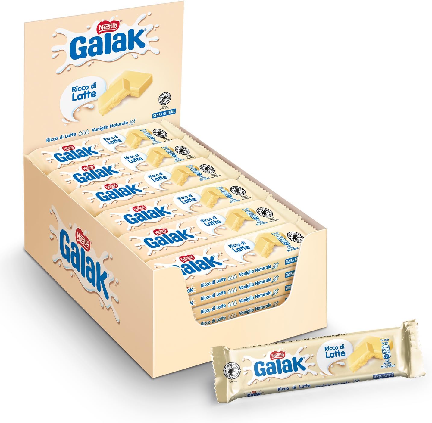 Detalle de GALAK Barretta Cioccolato Bianco 36 x 40 g – Snack goloso e senza glutine