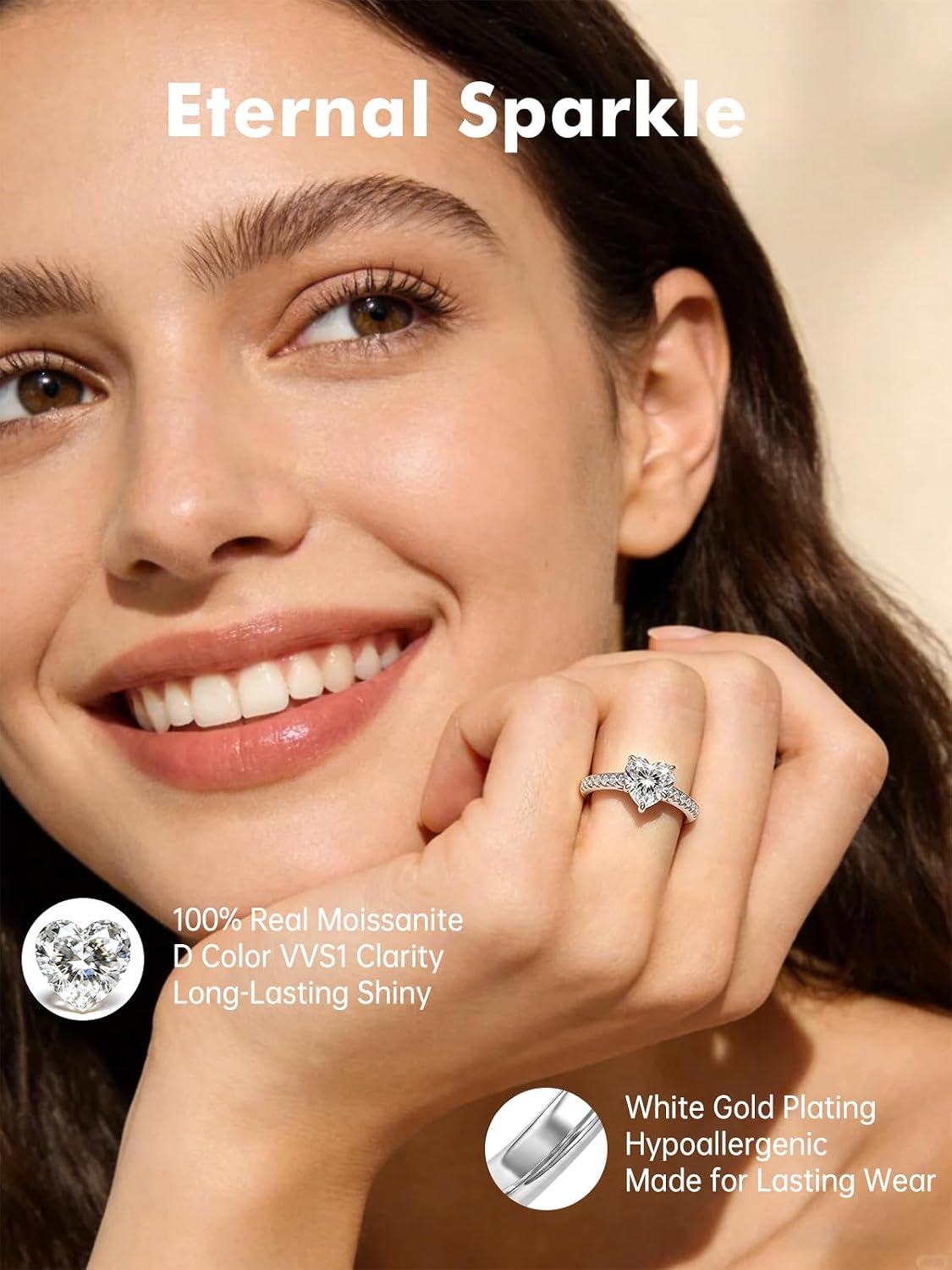 Detalle de MystiqueMark Heart-Cut Moissanite Ring, Sizes 5–10
