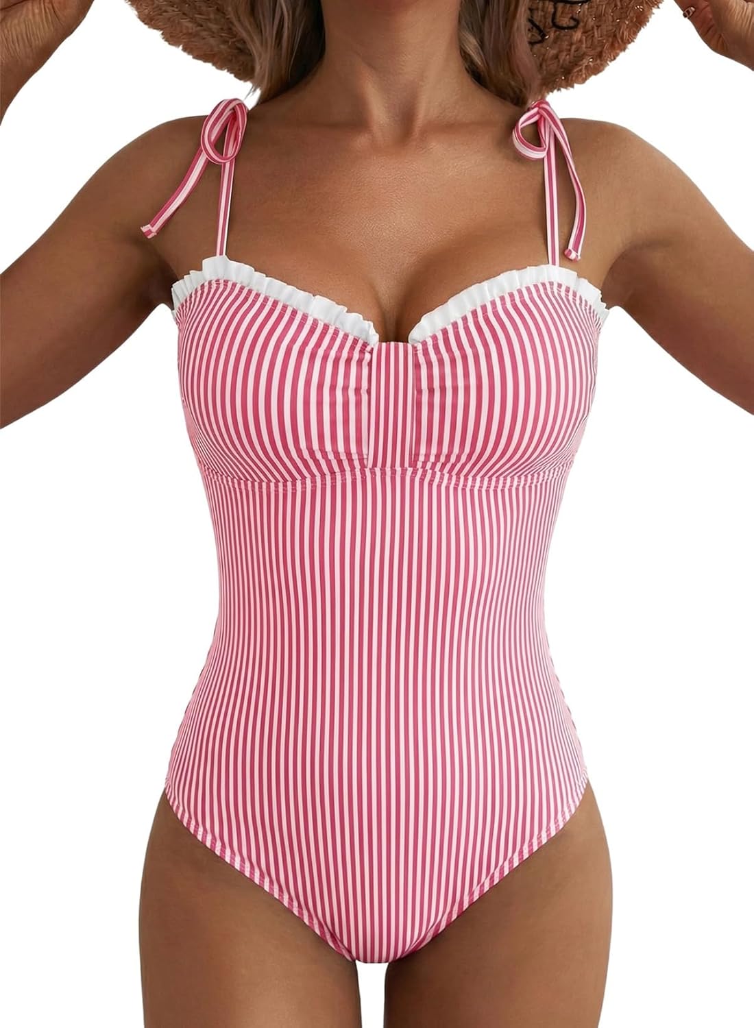 Thumbnail 6 de Herseas Striped One-Piece Swimsuit with Tie Shoulder and Tummy Control