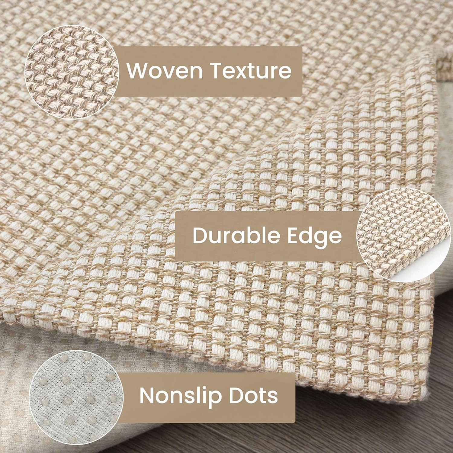 Thumbnail 5 de IOHOUZE Washable Area Rug 3x5 with Non-Slip Rubber Backing (Beige/Khaki)