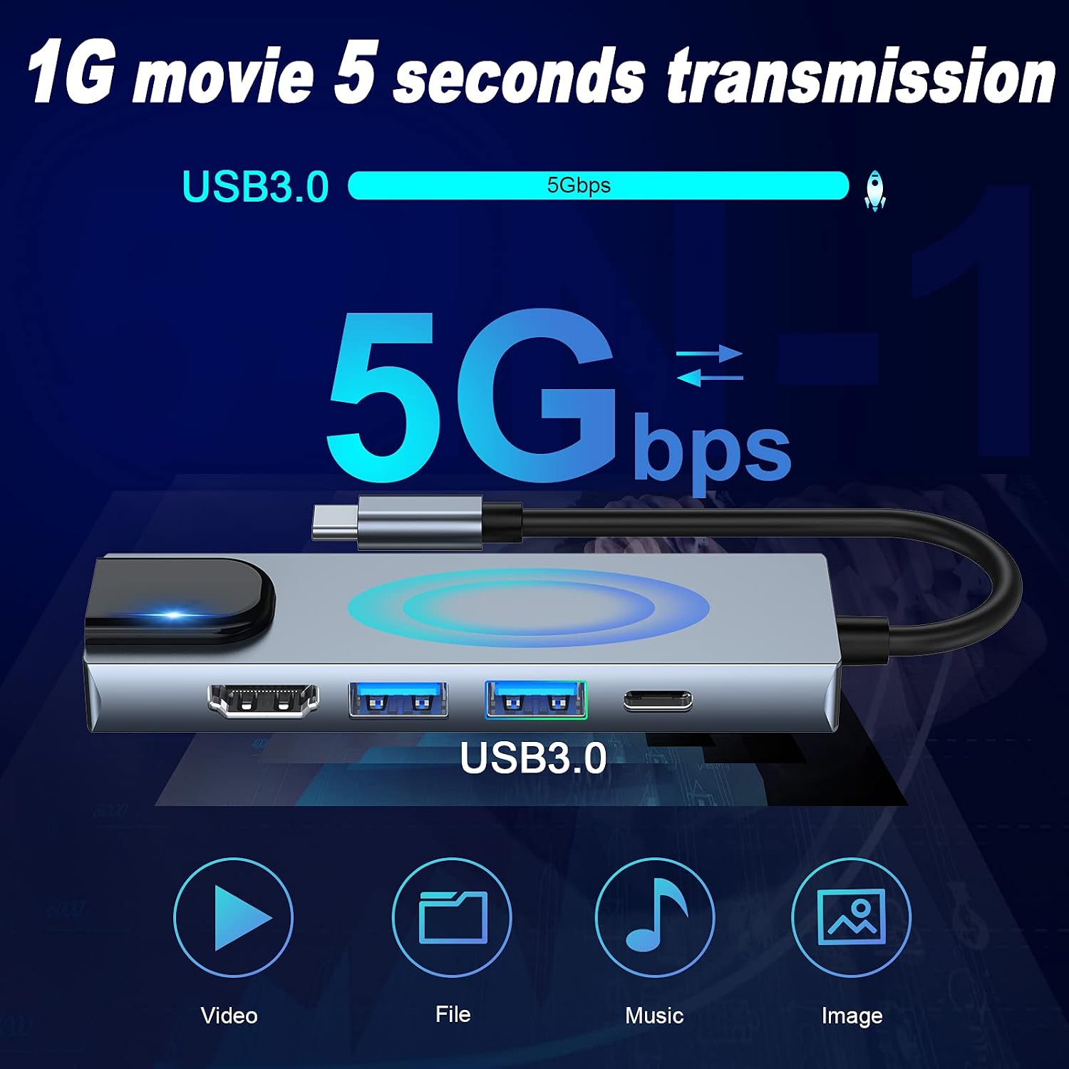 Thumbnail 4 de USB-C Hub Multiport Adapter (5-in-1) with 4K HDMI, RJ45 Ethernet, USB 3.0 and 100W PD