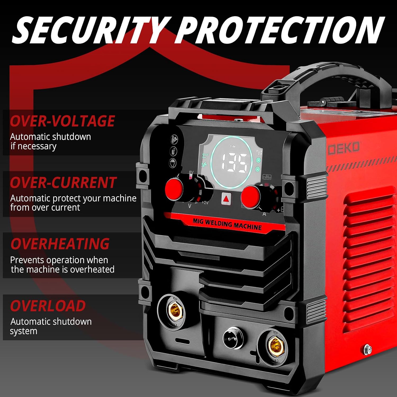 Detalle de DEKO 220V 135A 3-in-1 Saldatrice Inverter MIG/Stick/Lift TIG: compatta, versatile e adatta al fai da te