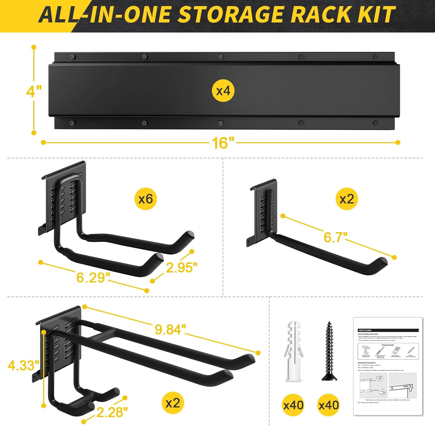 Thumbnail 4 de 64-Inch Garage Storage Wall-Mount Tool Organizer (UUP) with Adjustable Metal Hooks