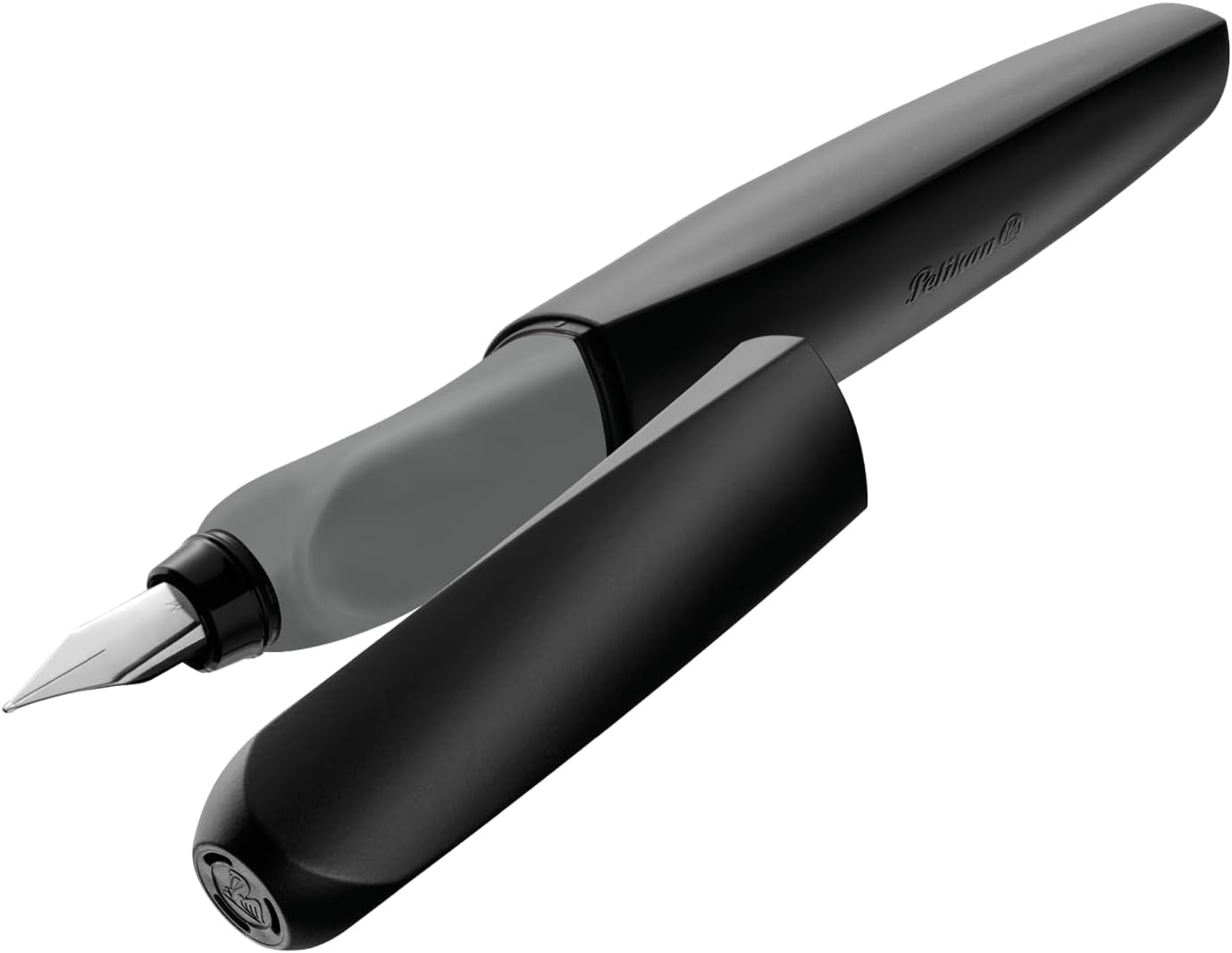 Detalle de Pelikan Twist Füllhalter – Edelstahlfeder, M, Schwarz, inkl. Tintenpatrone