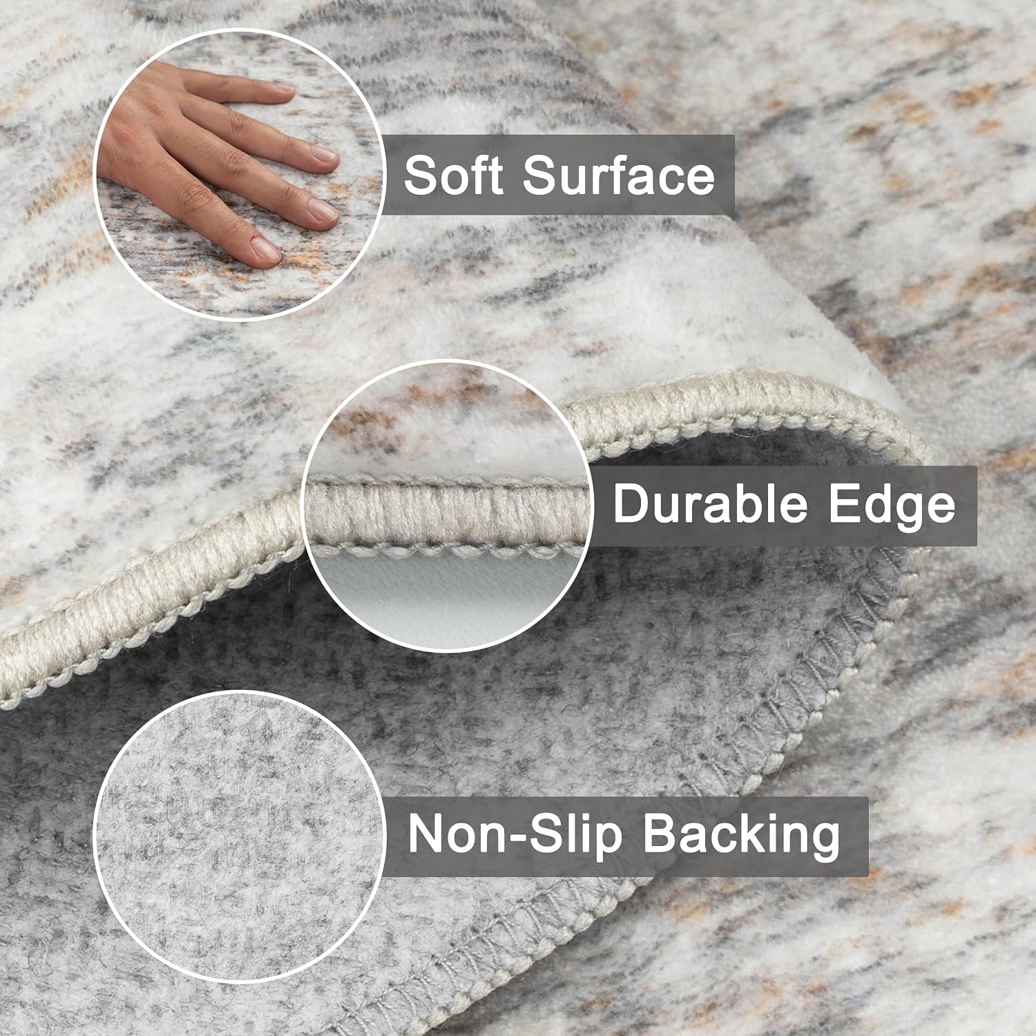Detalle de Capslpad 240x340cm Large Modern Abstract Rug – Non-slip, Short-Pile Faux Wool, Beige