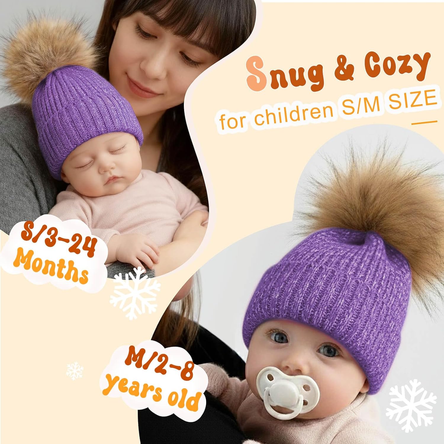 Detalle de DRESHOW Baby- und Kinder-Beanie Wintermütze mit Bommel – weich gestrickt für Jungen & Mädchen