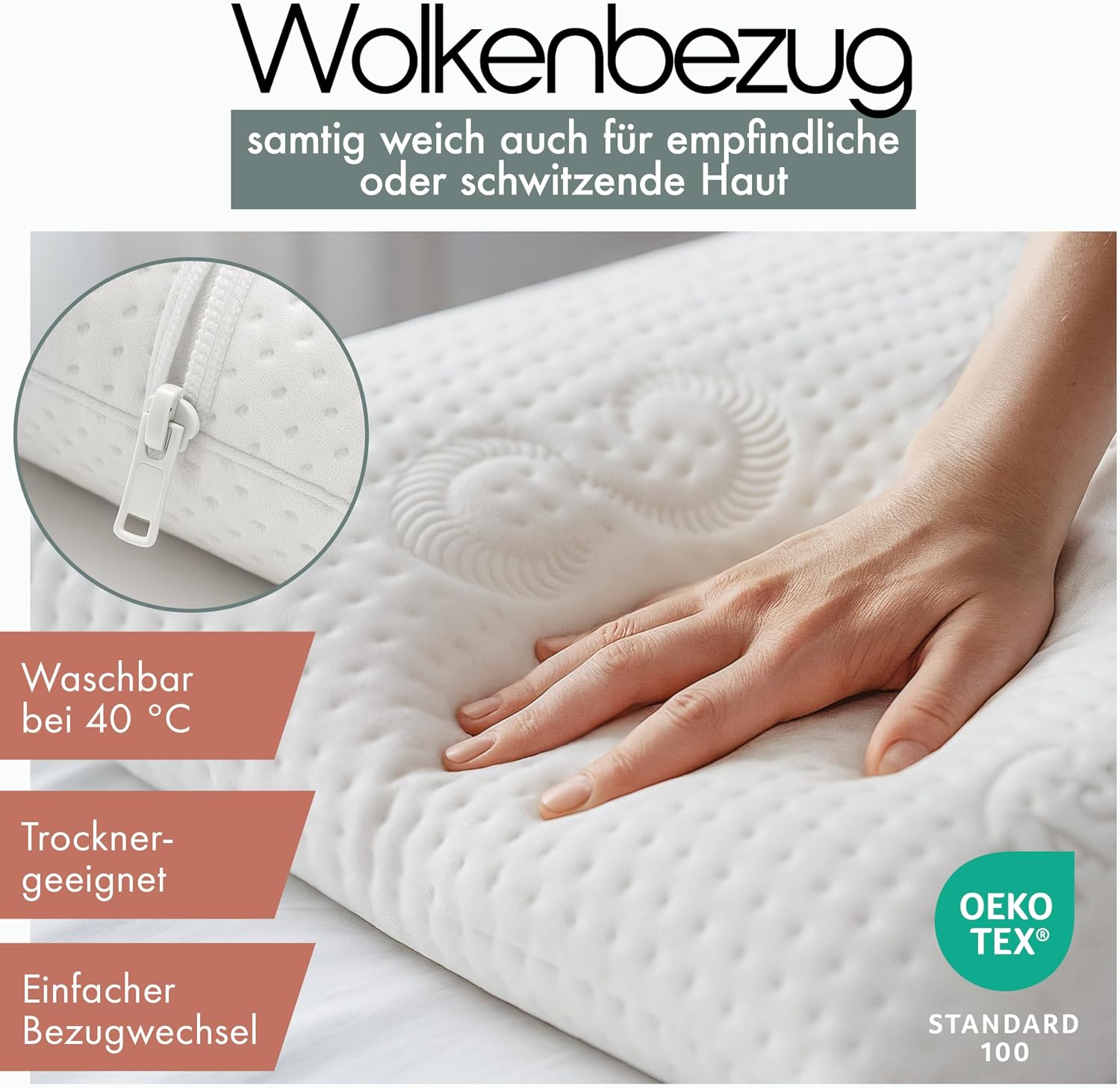 Detalle 1 de Blumtal Nackenstützkissen aus Memory Foam (Orthopädisches Kopfkissen) 70x36 cm, 13 cm Höhe, waschbarer Bezug