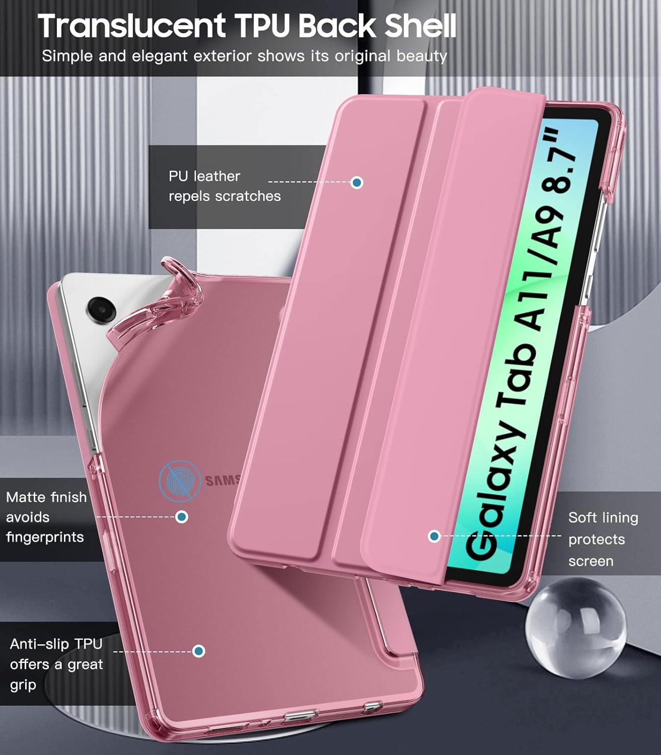 Thumbnail 3 de TiMOVO Hülle für Samsung Galaxy Tab A11/A9 8,7 Zoll – Schlanke TPU-Schutzhülle mit transluzenter Mattierung, Fondant Rosa