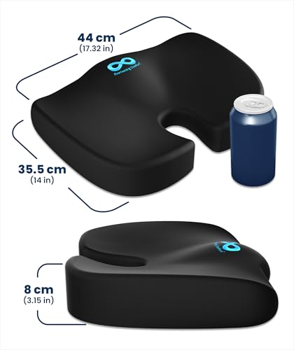 Thumbnail 7 de Everlasting Comfort Cojín de asiento de espuma viscoelástica — ergonómico para coxis, ciática y espalda (Grande, Negro)