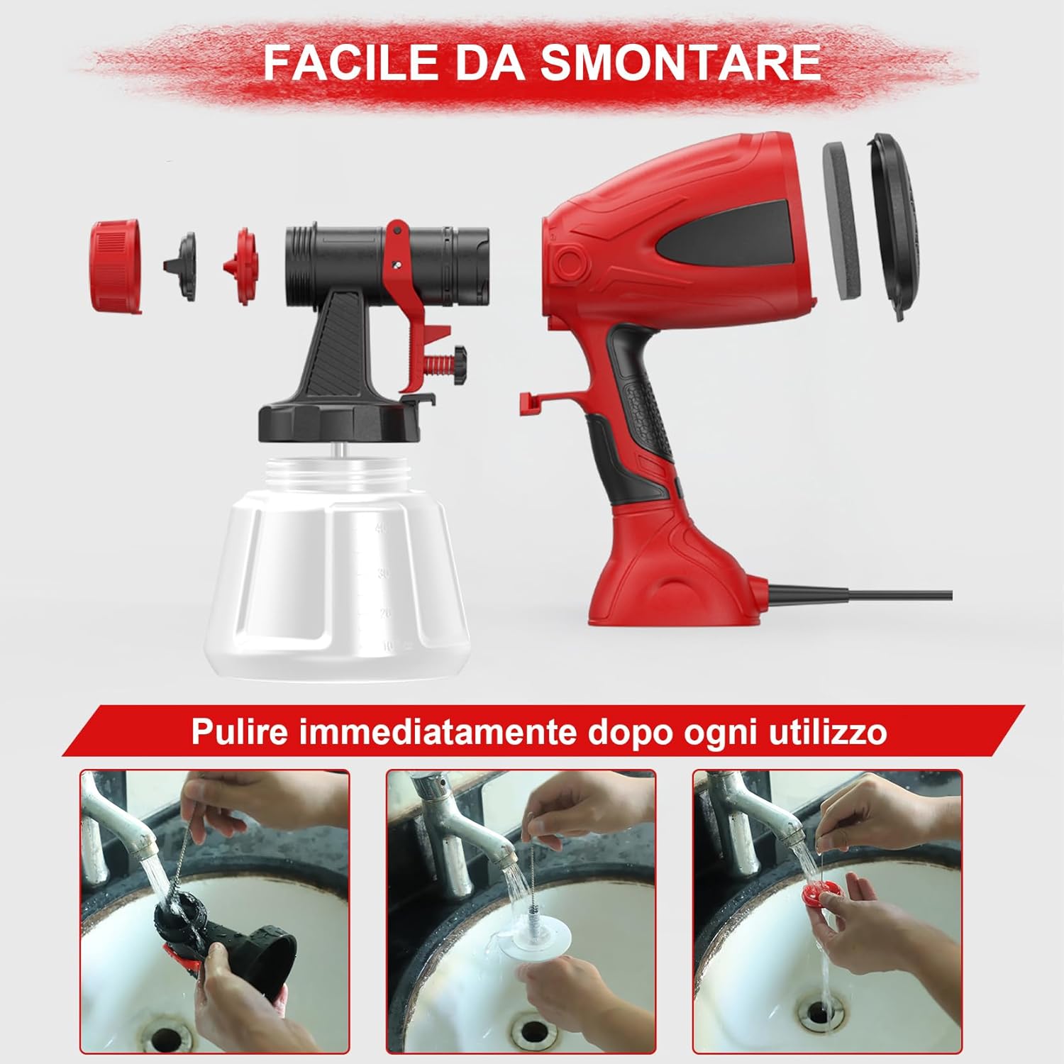 Thumbnail 6 de Aidisy Pistola per Verniciare 650W con serbatoio da 1200 ml, 4 ugelli e 3 modalità di spruzzo