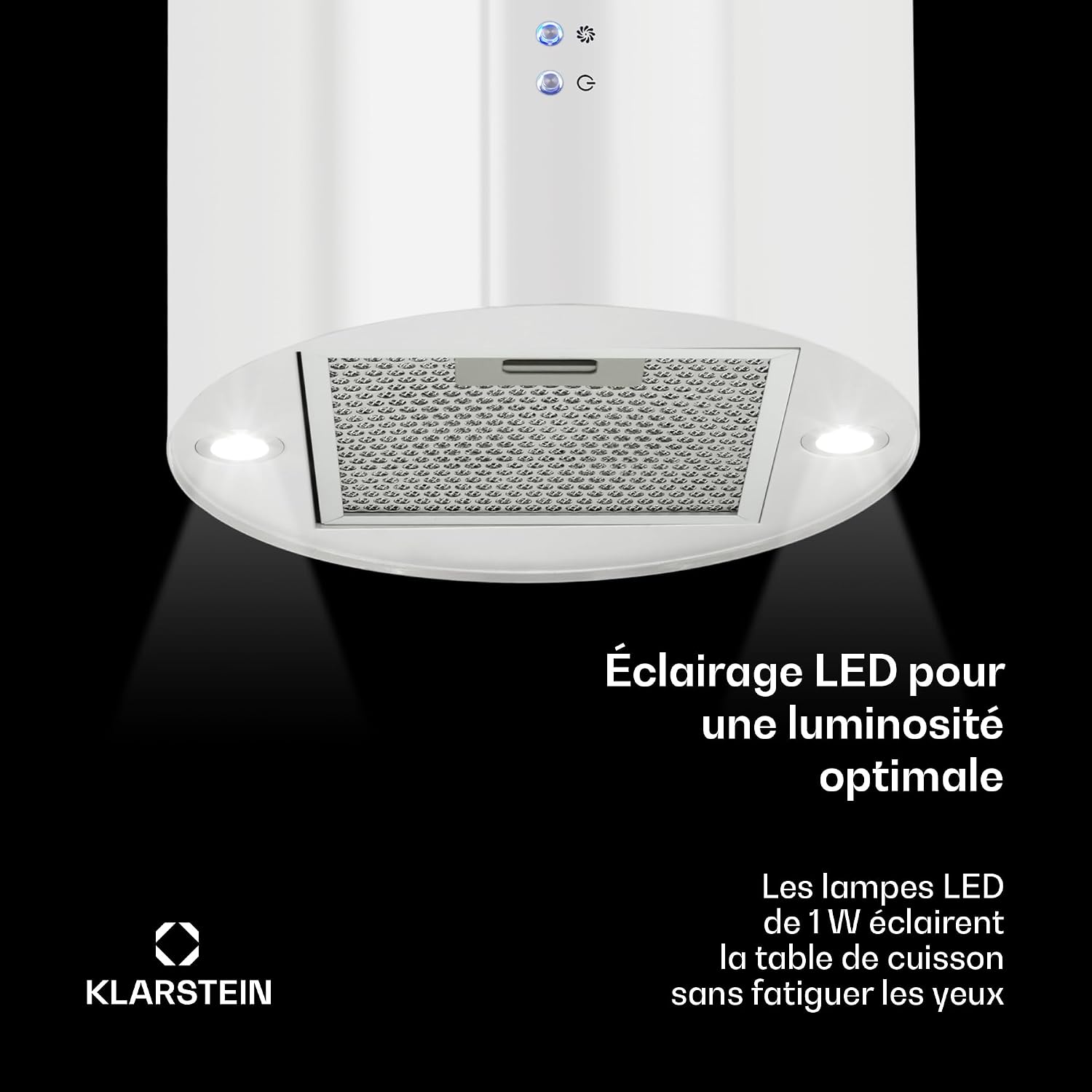 Detalle 1 de Klarstein TK15-Barett-WHd Island Cooker Hood with LED Lighting and Carbon Filters