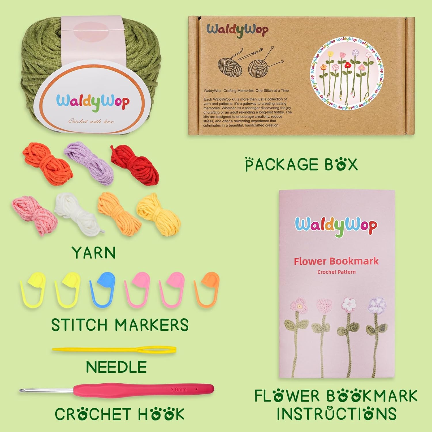 Thumbnail 1 de WaldyWop Crochet Kits for Beginners (Adults & Kids) – Flower Bookmark DIY Set with Video Tutorials