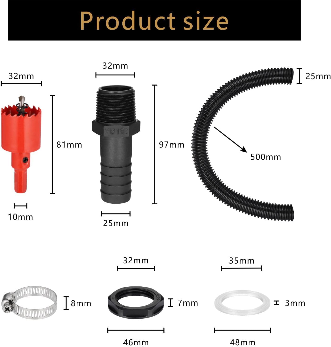 Detalle de Zocipro G013-01 anslutningssats för regntunnor med 50 cm slang och 25 mm kopplingar